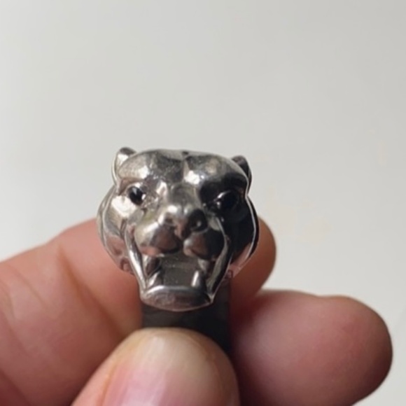 EFFY MEN’S BRACELET WOVEN LEATHER PANTHER BRACELET 925 SILVER TAKE A LOOK - Picture 5 of 9